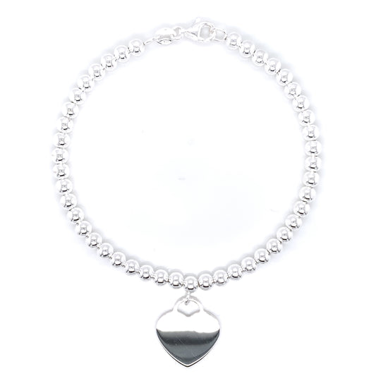 Sterling Silver Engravable Heart Ball Bracelet GL1219