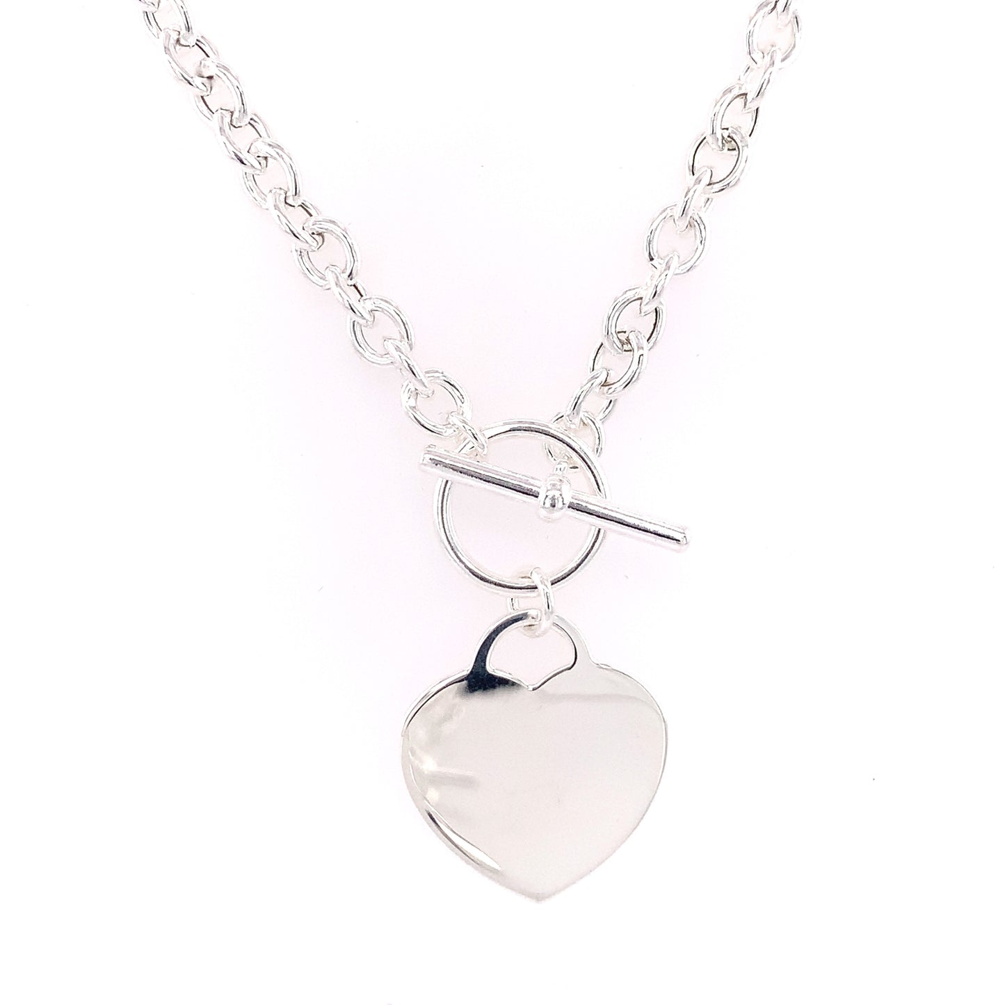 Sterling Silver Engravable Heart T-Bar Necklet