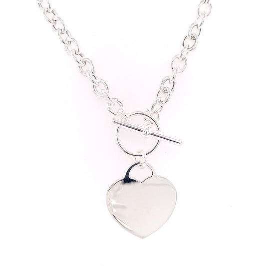 Sterling Silver Engravable Heart T-Bar Necklet