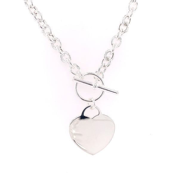 Sterling Silver Engravable Heart T-Bar Pendant