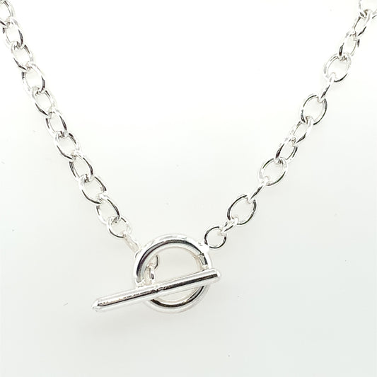 Sterling Silver Oval Belcher T-Bar Necklet