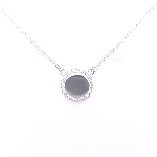 Sterling Silver Engravable CZ Disc Necklace