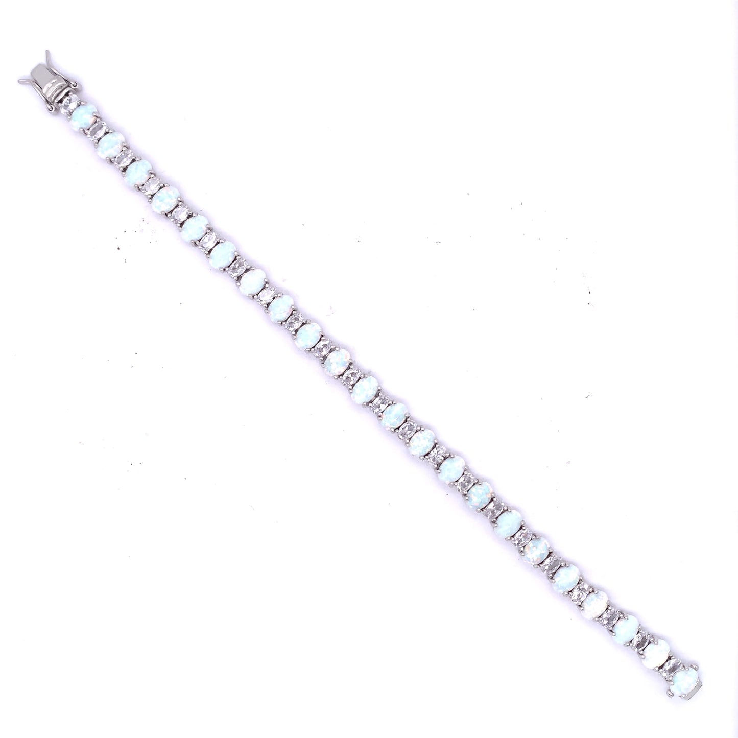 Sterling Silver Opal Oval CZ Cocktail Bracelet GL1404