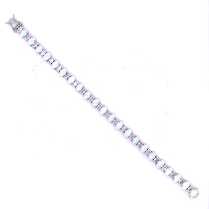 Sterling Silver Opal Oval CZ Cocktail Bracelet GL1404