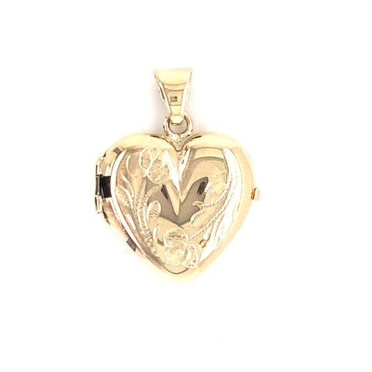 9ct Gold Engraved Floral Medium Heart Locket GL041