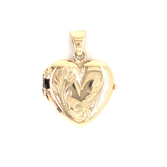 9ct Gold Engraved Floral Medium Heart Locket