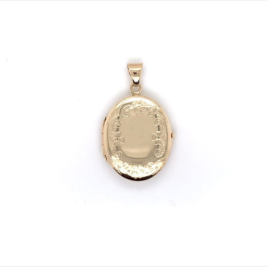 9ct Gold 26mm Oval Engraved Locket GL044