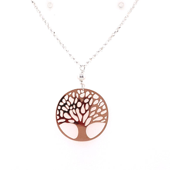Sterling Silver Rose Tree Of Life Necklace