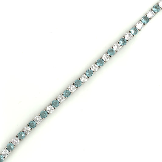 Sterling Silver Aqua CZ Tennis Bracelet GL696AQ