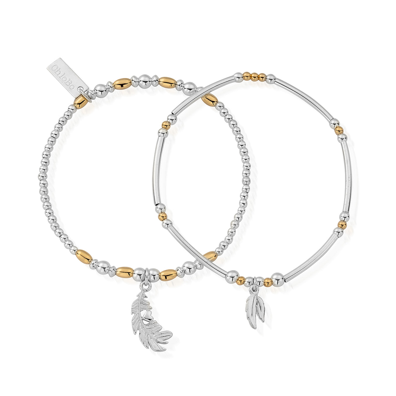 ChloBo Sterling Silver / Gold Tone Strength & Courage Set of 2 Bracelets