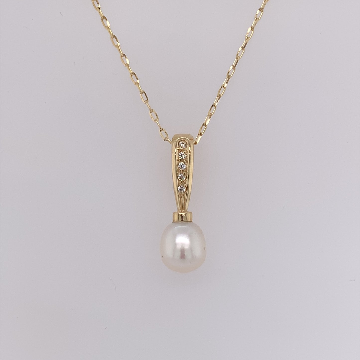 9ct Gold Pearl & CZ Drop Pendant GPX198