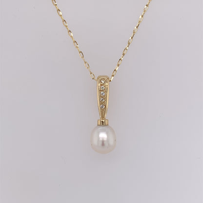 9ct Gold Pearl & CZ Drop Pendant GPX198