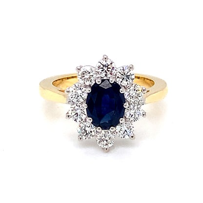 18ct Gold 1.55ct Sapphire & 1.00ct Diamond Cluster Ring GRS258