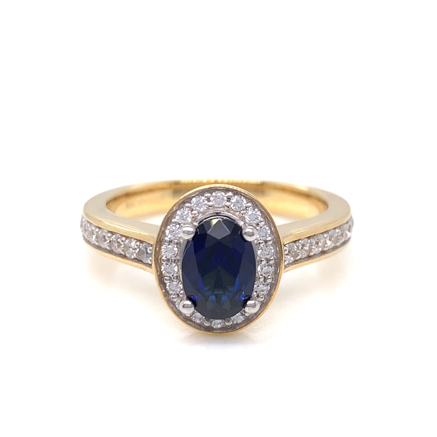 9ct Gold Syn Sapphire & CZ Oval Cluster Ring GRS212