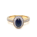 9ct Gold Syn Sapphire & CZ Oval Cluster Ring