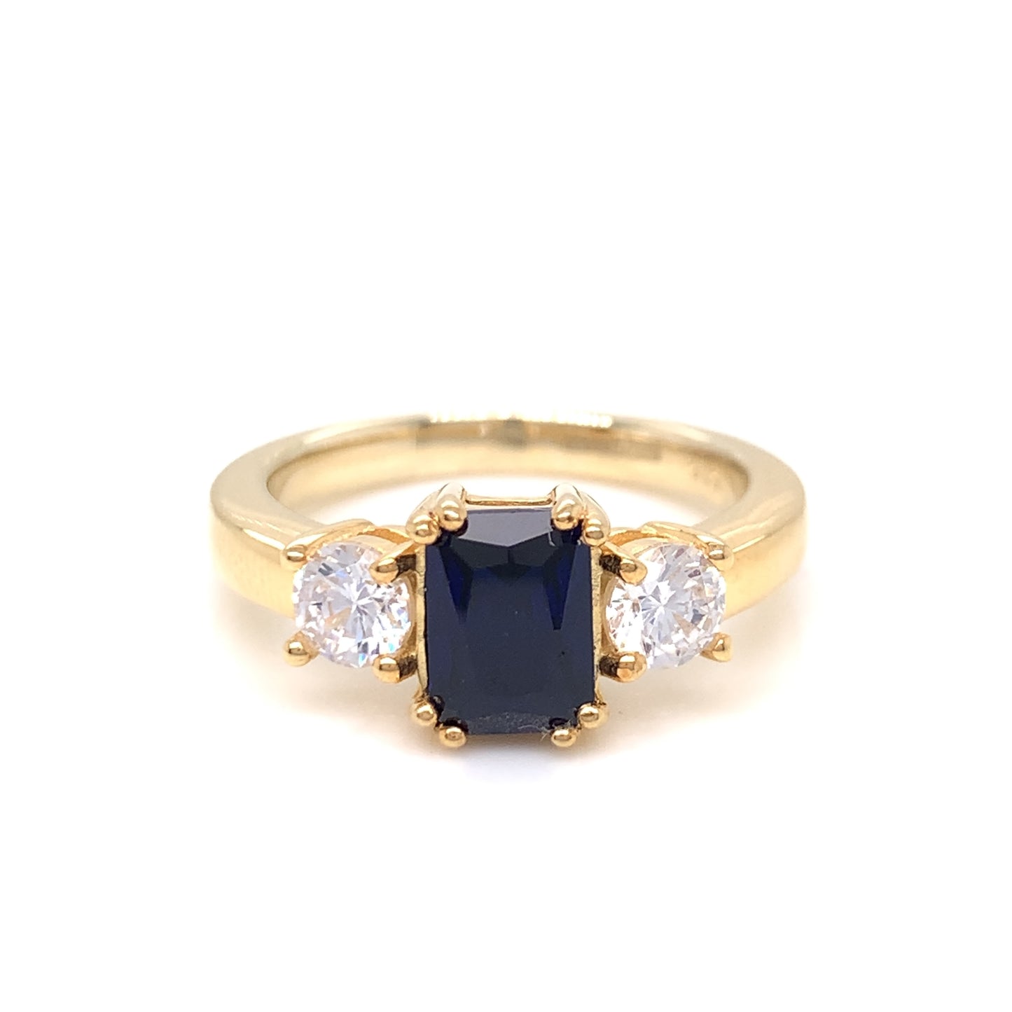 9ct Gold Syn Sapphire & CZ Rectangular Trilogy Ring GRS213