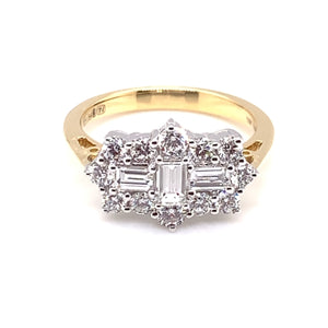 18ct Gold Diamond 1.00ct Baguette Cluster Ring