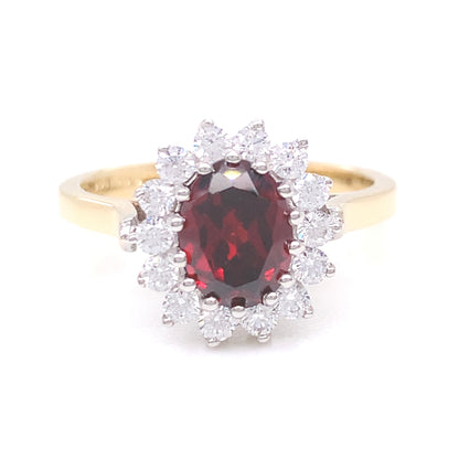 9ct  Gold Garnet & CZ Cluster Ring