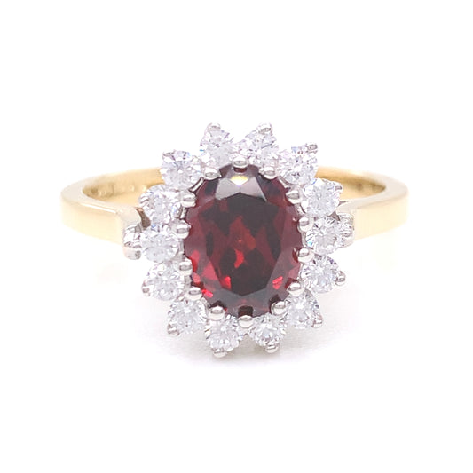 9ct  Gold Garnet & CZ Cluster Ring GRX234