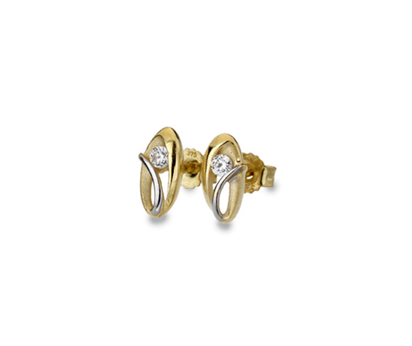 9ct Gold Two-tone CZ Swirl Oval Stud Earrings