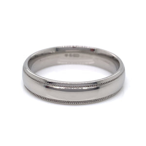 Platinum 600 Men's 5mm Heavy Millgrain Court Wedding Ring