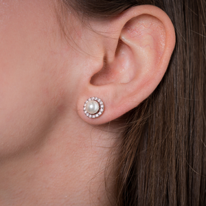 Georgini Esteem Pearl Stud Earrings Silver
