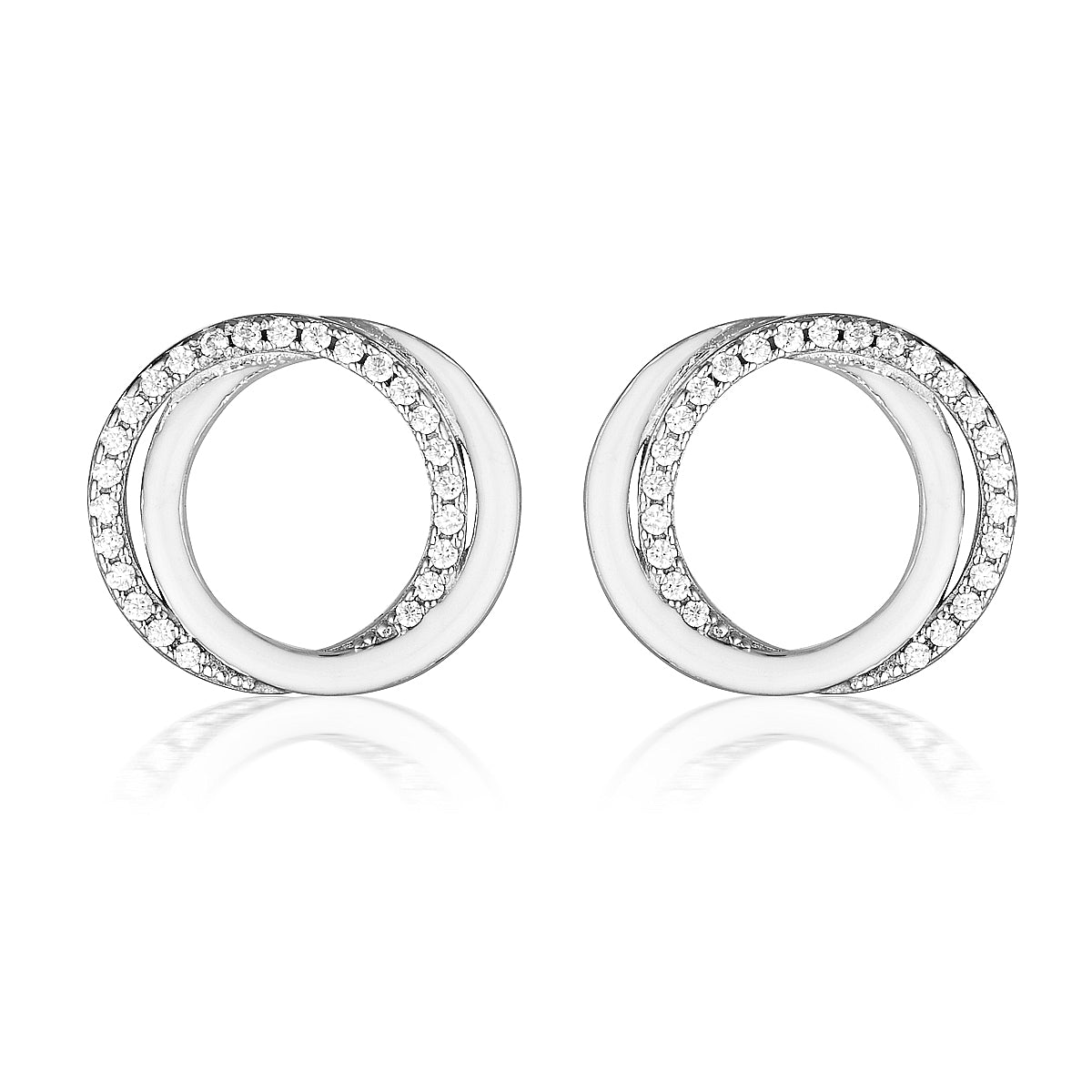 Georgini Reflection Circles Earrings Silver & White Enamel