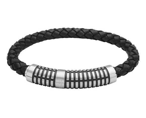 Jos Von Arx Men's Leather and steel adjustable bracelet