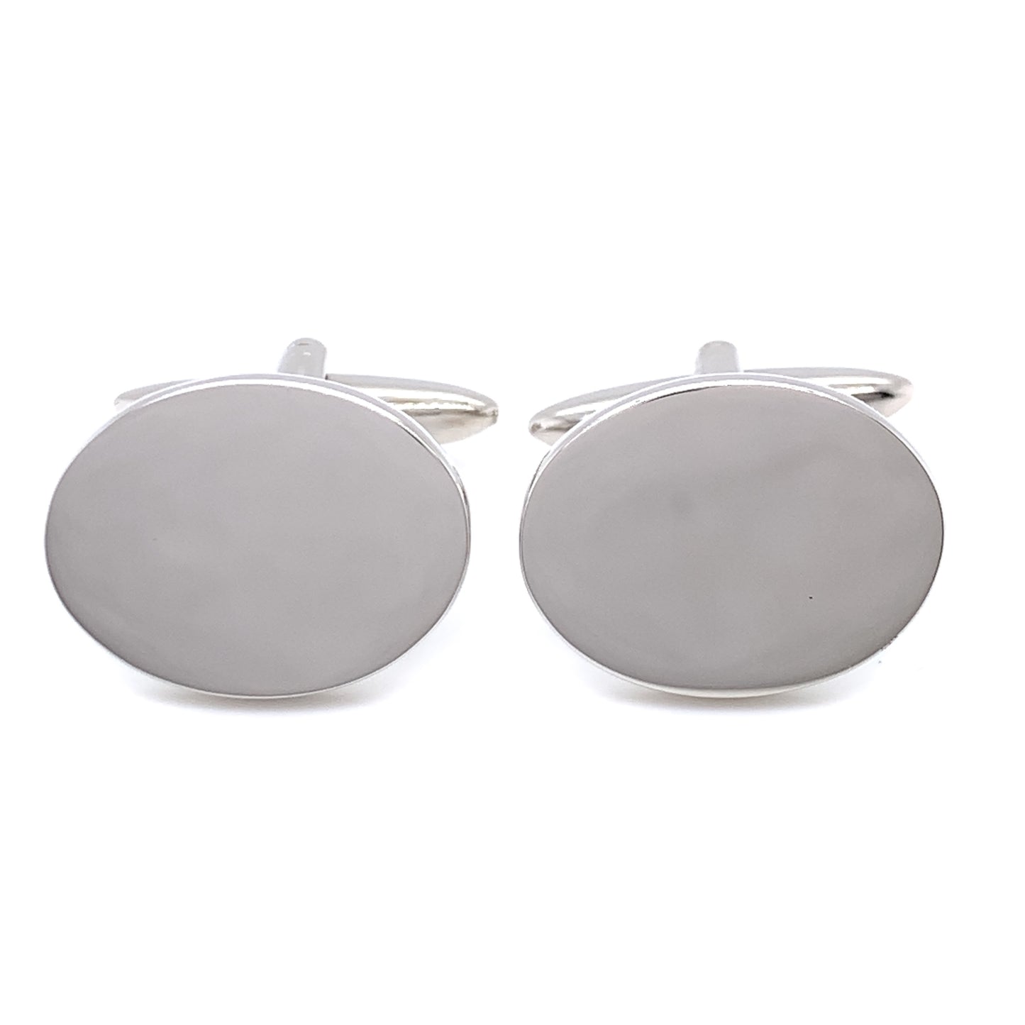 Rhodium Plated Plain Polished Oval Cufflinks