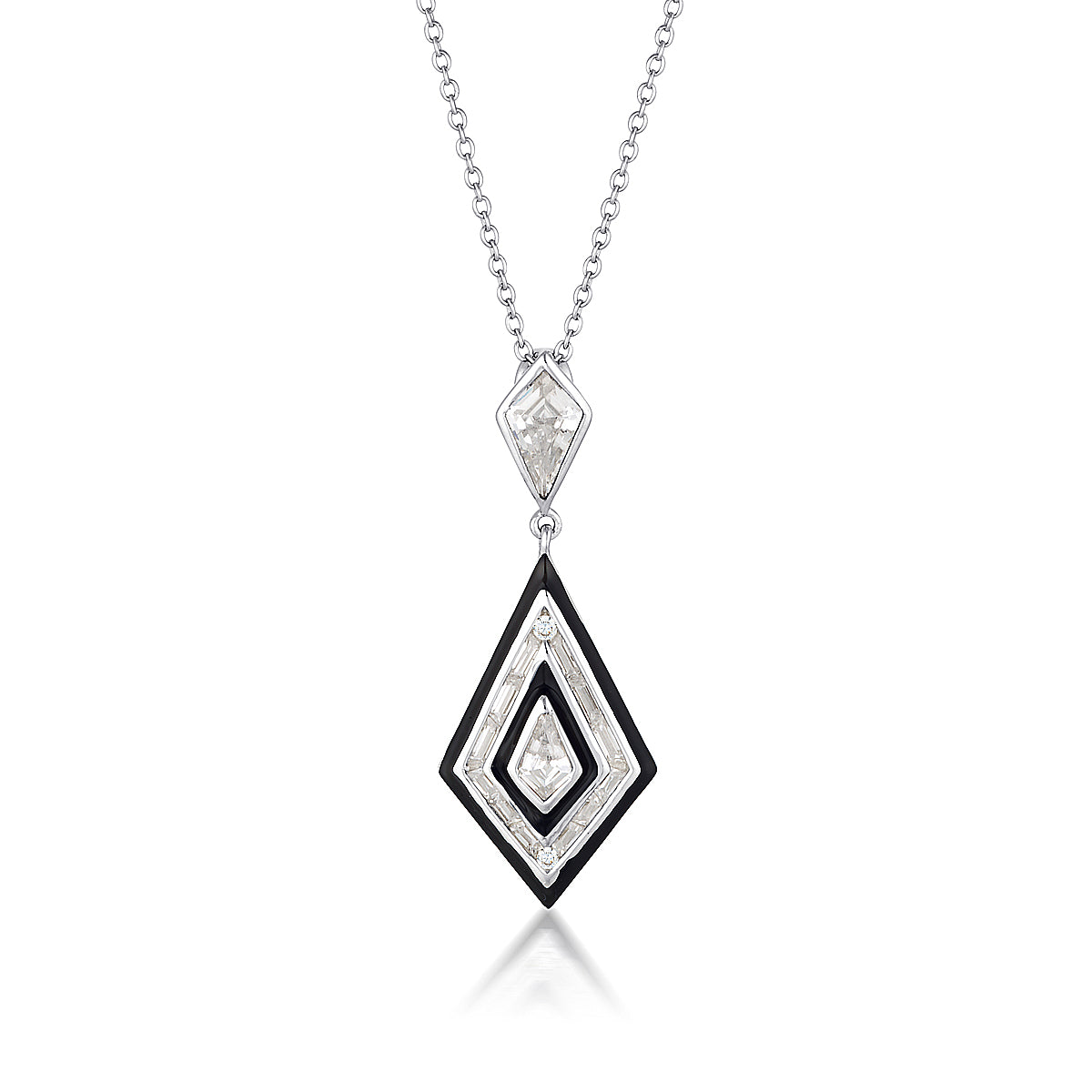 Georgini Reflection Art Deco Pendant Silver & Black Enamel