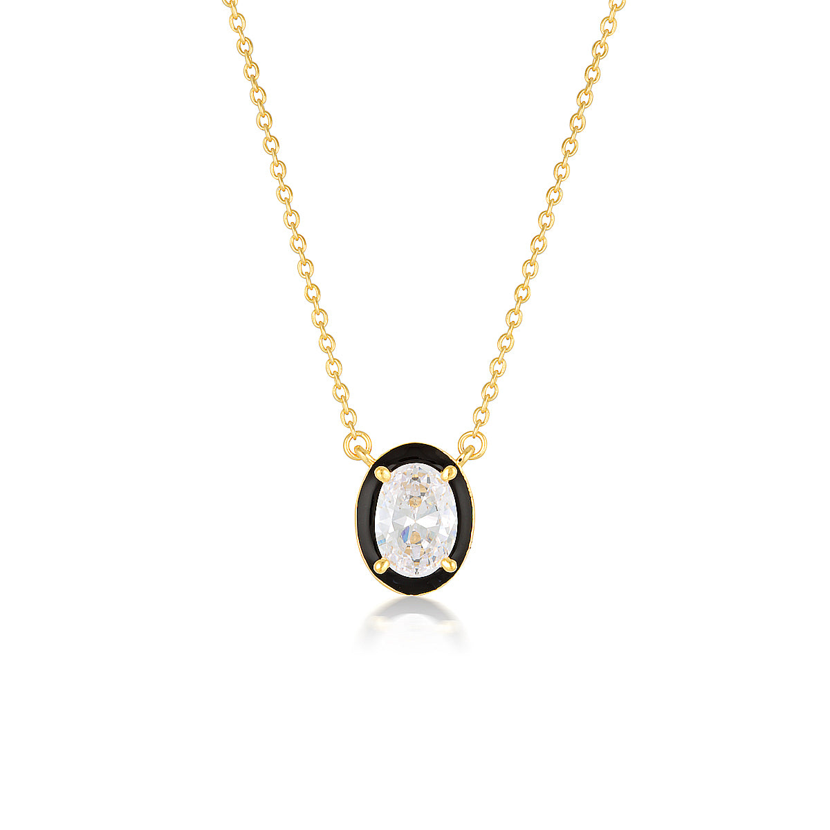 Georgini Reflection Oval Pendant Gold & Black Enamel