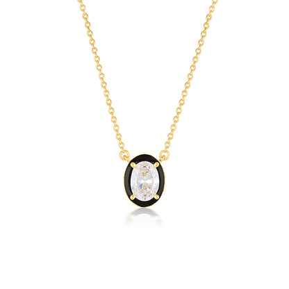 Georgini Reflection Oval Pendant Gold & Black Enamel