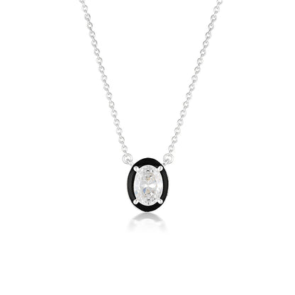 Georgini Reflection Oval Pendant Silver & Black Enamel