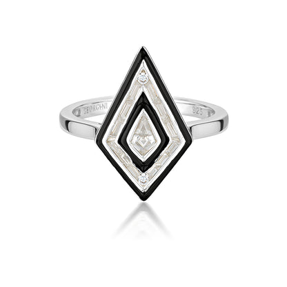 Georgini Reflection Art Deco Ring Silver & Black Enamel