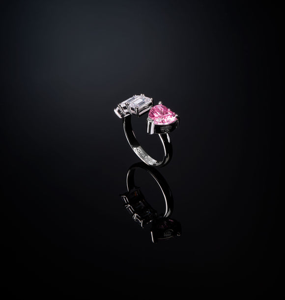 Chiara Ferragni First Love Pink Diamond Rose Heart Stone & White Baguettes Ring J19AUV43
