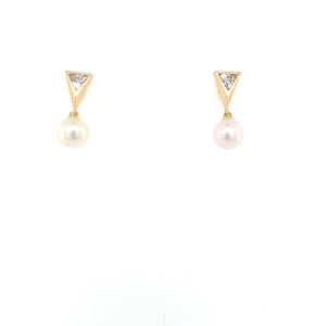 9ct Gold Freshwater Pearl & CZ Drop Earrings GEP348