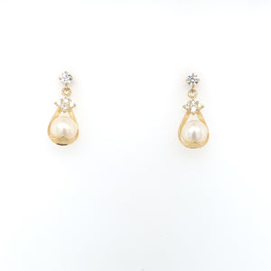 9ct Gold Freshwater Pearl & CZ Drop Earrings GEP333