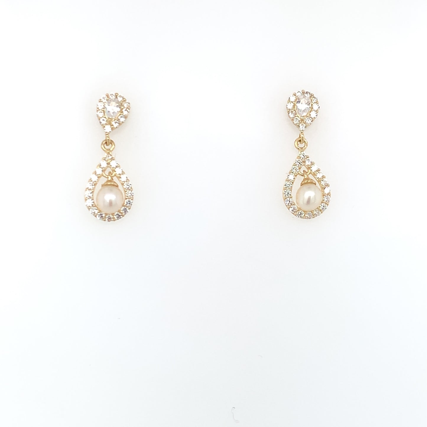 9ct Gold Freshwater Pearl & CZ Teardrop Earrings