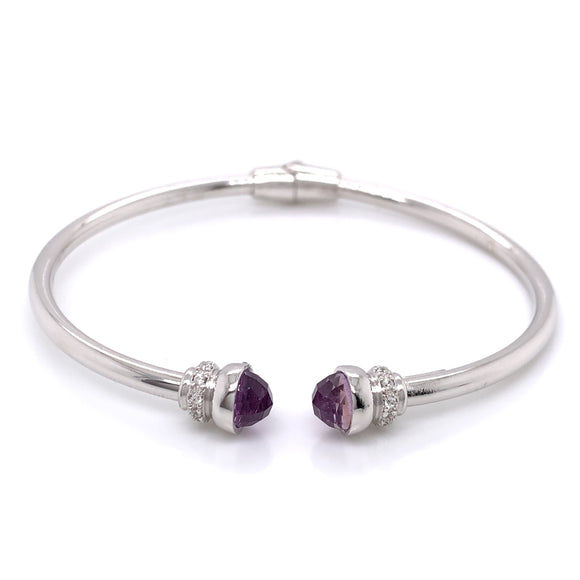 Sterling Silver Amethyst & CZ Hinged Torc Bangle