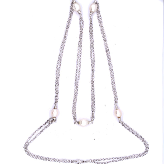 Sterling Silver Italian Freshwater Pearl Chain Necklace