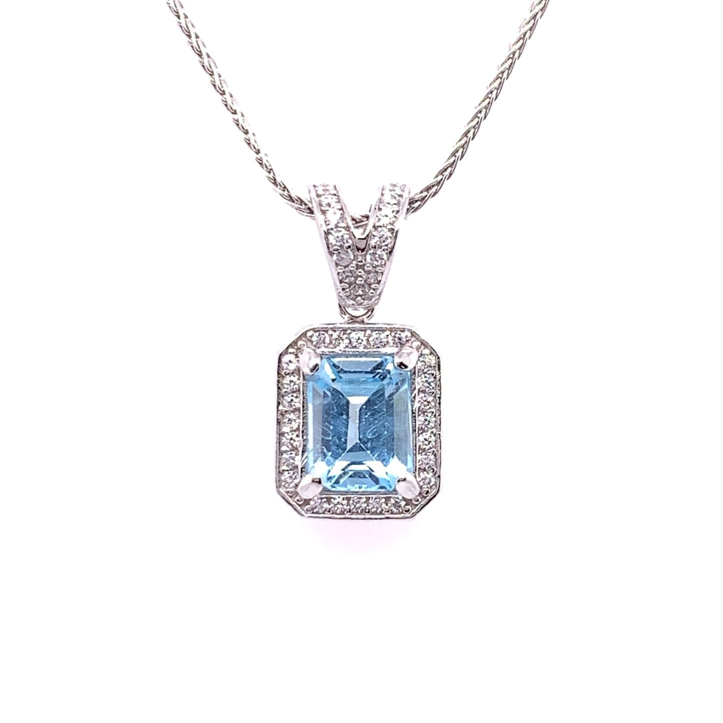 Sterling Silver Blue Topaz & CZ Pendant