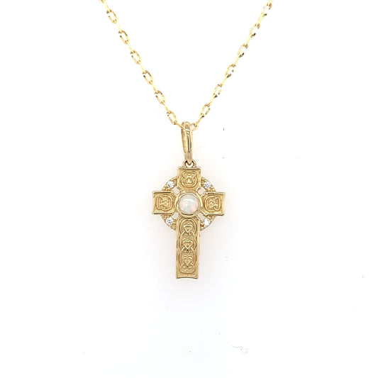 9ct Yellow Gold Celtic Cross Opal Centre