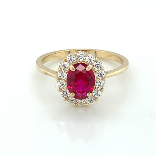 9ct Gold Created Ruby & CZ Oval Cluster Ring GRR135