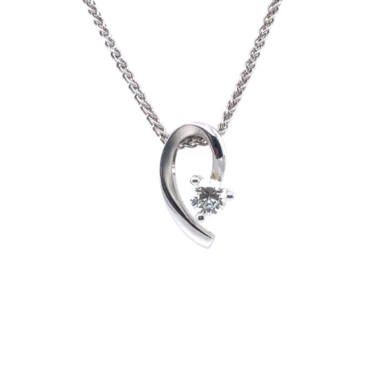 18ct White Gold Diamond Solitaire Swirl Pendant