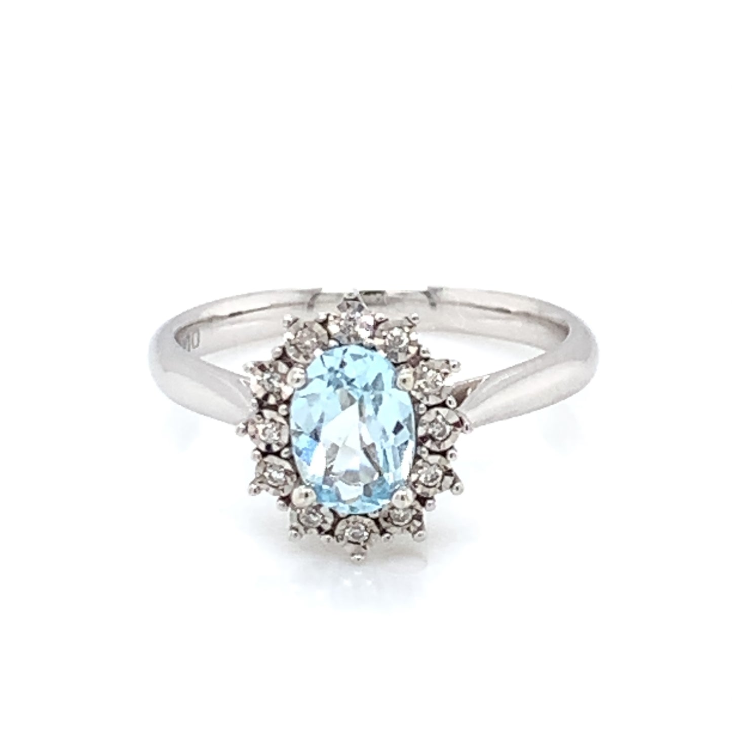 9ct White Gold Blue Topaz & Diamond Cluster Ring WRX035