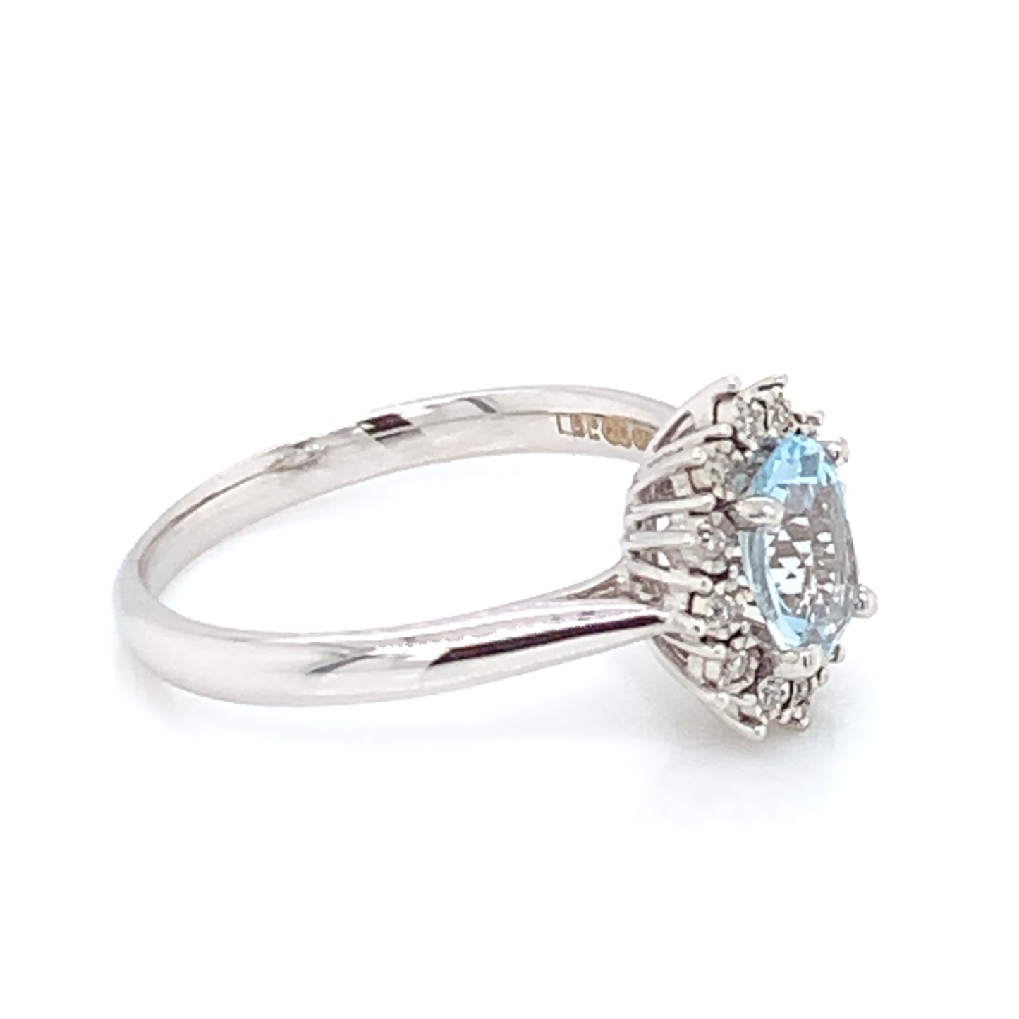 9ct White Gold Blue Topaz & Diamond Cluster Ring WRX035