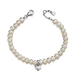 Little Star Silver Marni Freshwater Pearl Bracelet with Heart Charm LSB0041