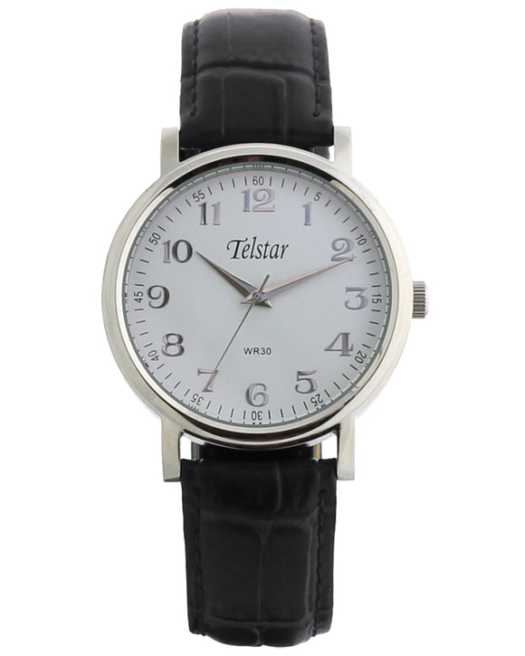 Telstar Men's SS Full Figure Black Strap Watch M1057 LSV