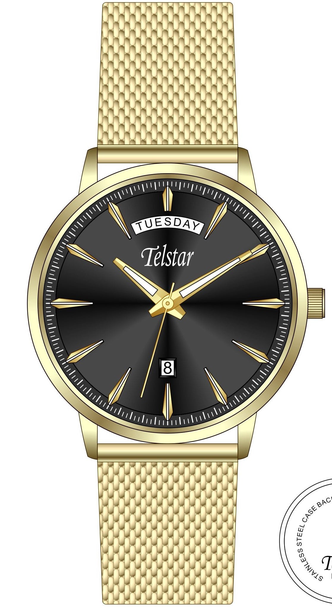 Telstar Men's Gold Black Mesh Watch M1072 MYK