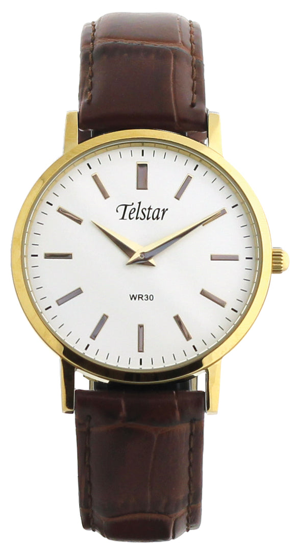 Telstar Men's Gold White Brown Strap Watch